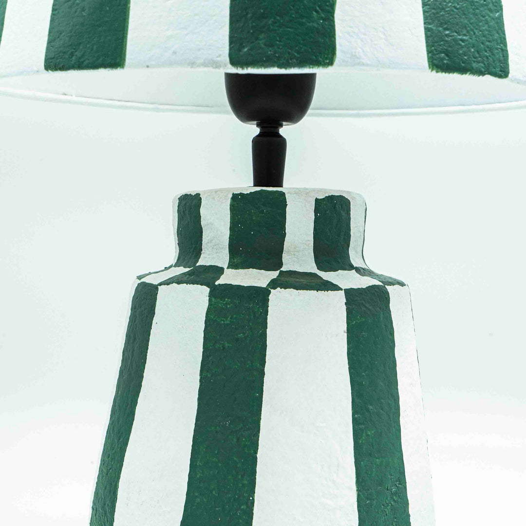 Hand Painted Paper Mache Table Lamp - Green