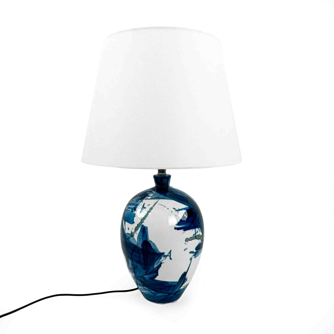 Hand Painted Ceramic Blue Table Lamp With Shade