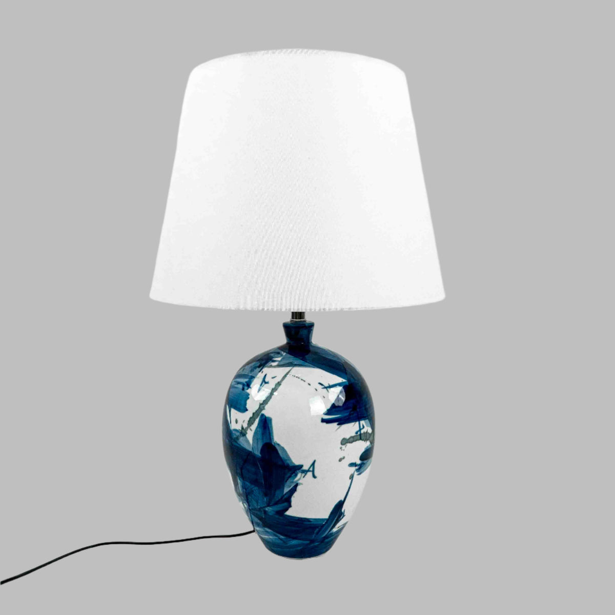 Hand Painted Ceramic Blue Table Lamp With Shade