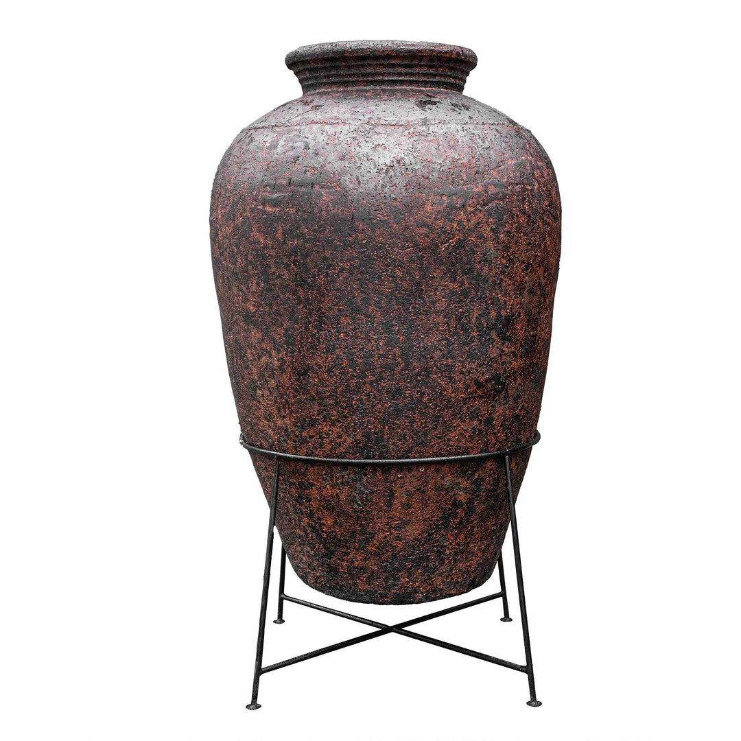 Grey Topped Terracotta Pot With Stand - Extra Large