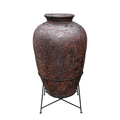 Grey Topped Terracotta Pot With Stand - Extra Large