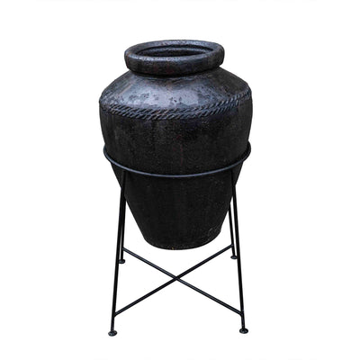 Swril Smoked Grey Terracotta Pot With Stand - Extra Large