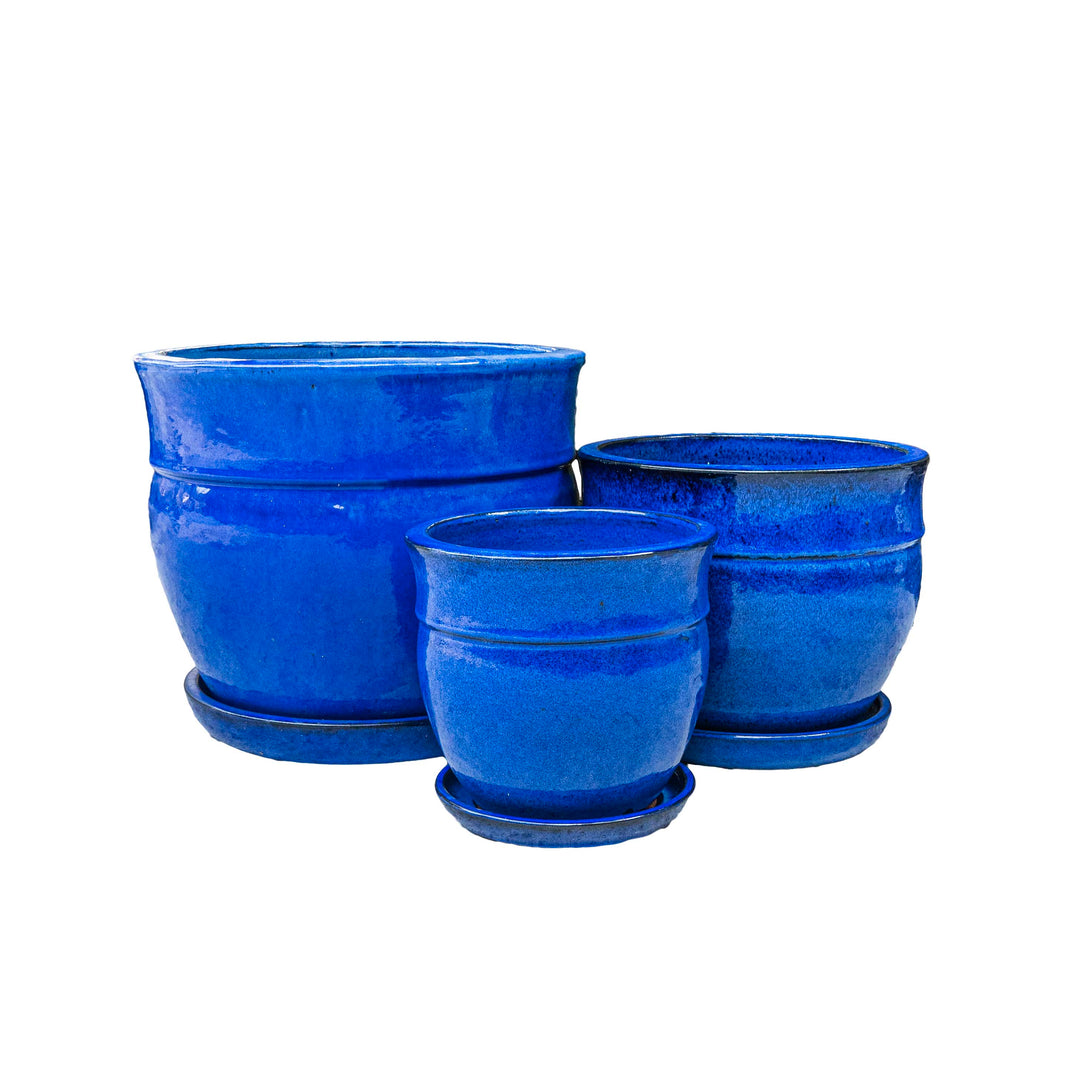 Blue Indoor Glazed Planter with Plate