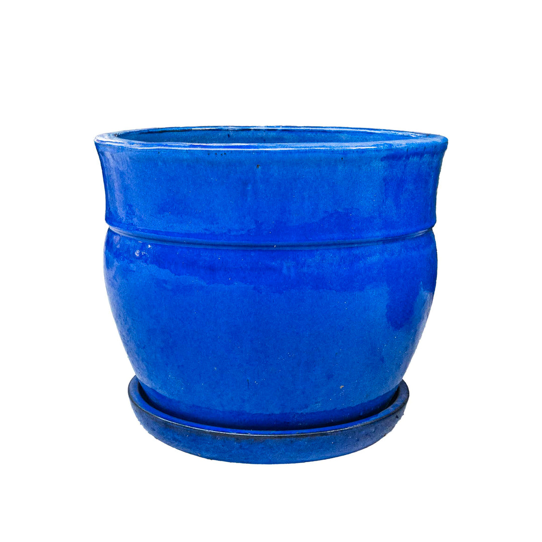 Blue Indoor Glazed Planter with Plate