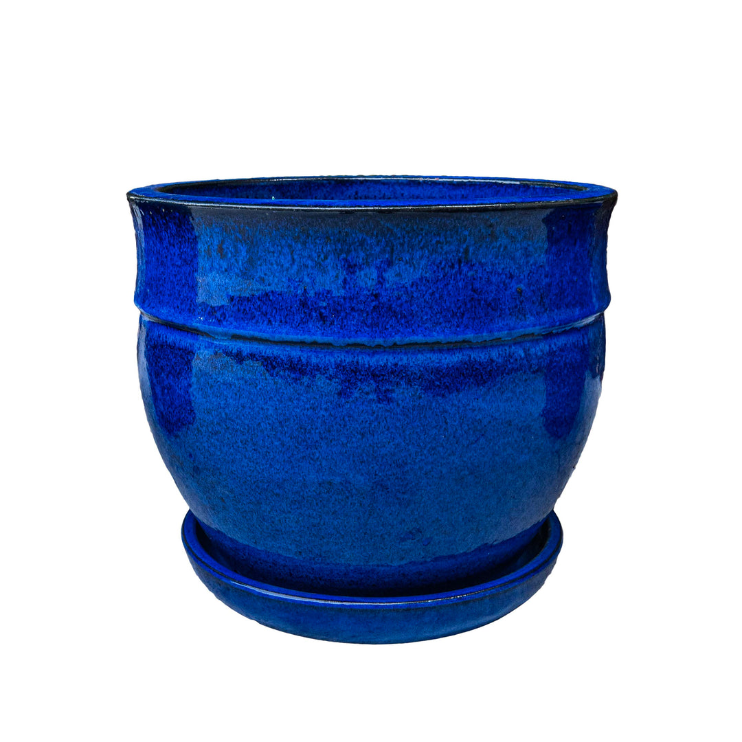 Blue Indoor Glazed Planter with Plate