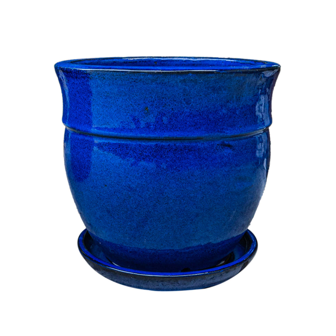 Blue Indoor Glazed Planter with Plate