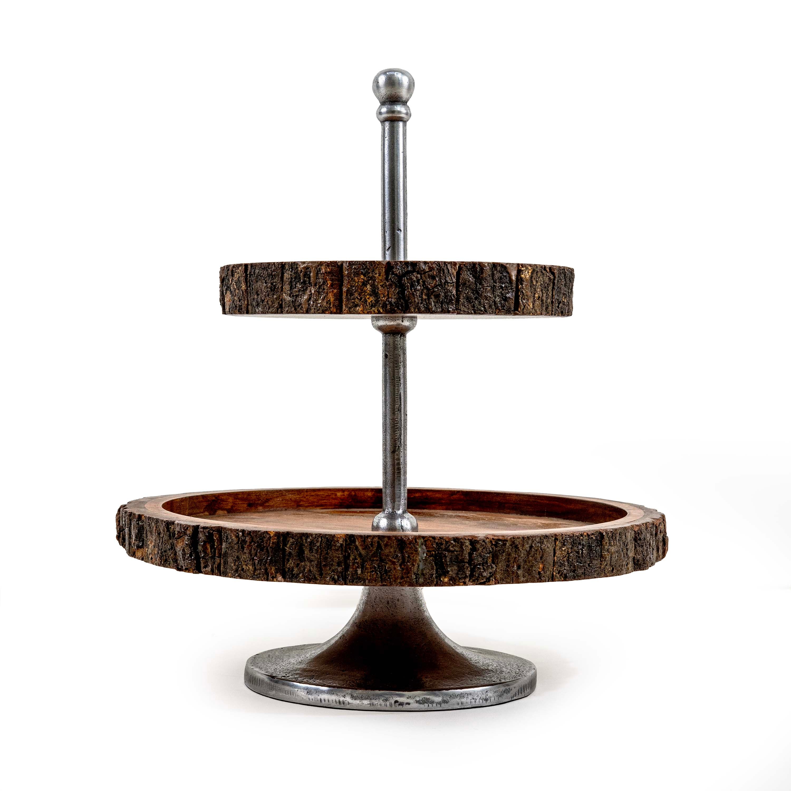 MIREN 2 TIER WOODEN CAKE STAND WITH METAL HANDLE