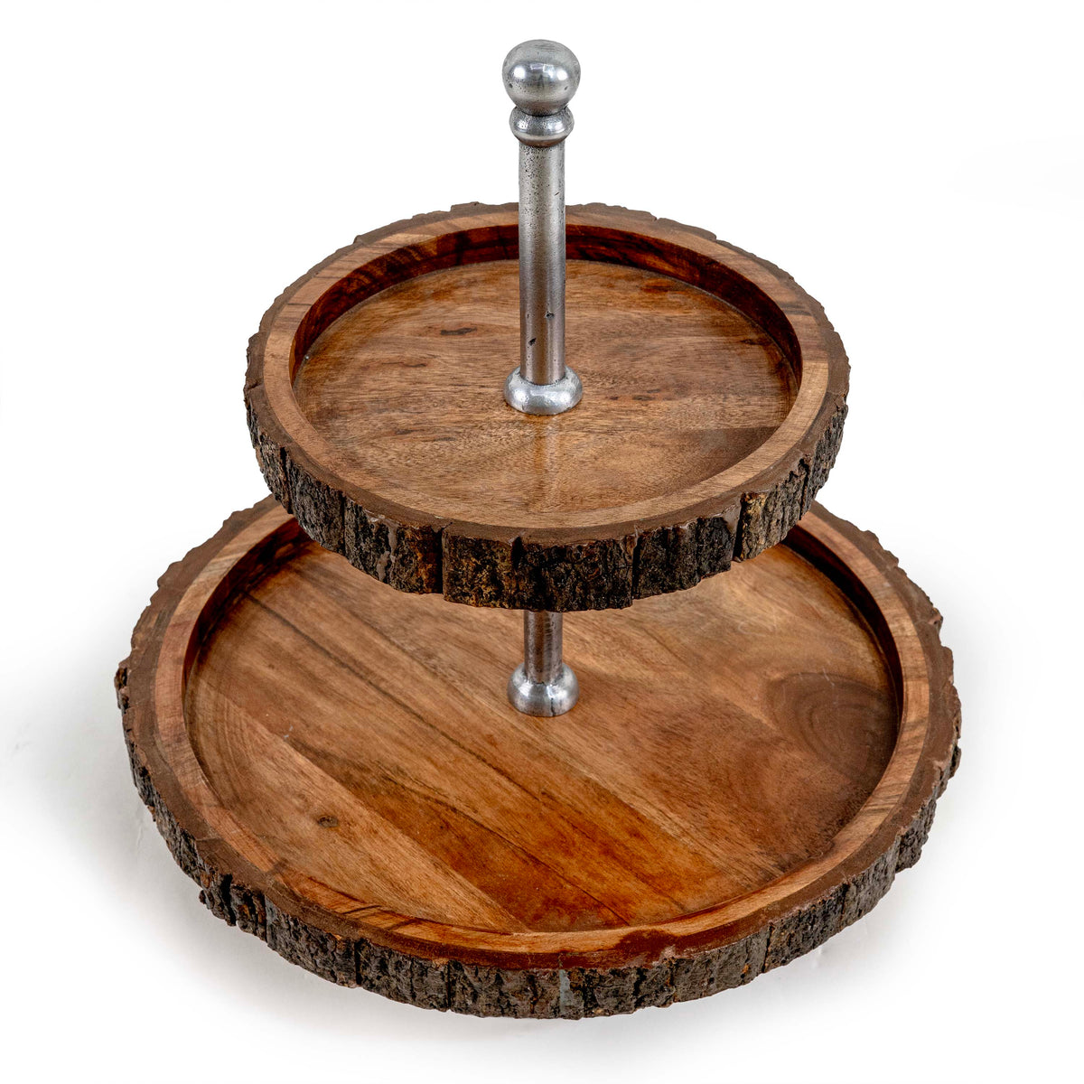 MIREN 2 TIER WOODEN CAKE STAND WITH METAL HANDLE