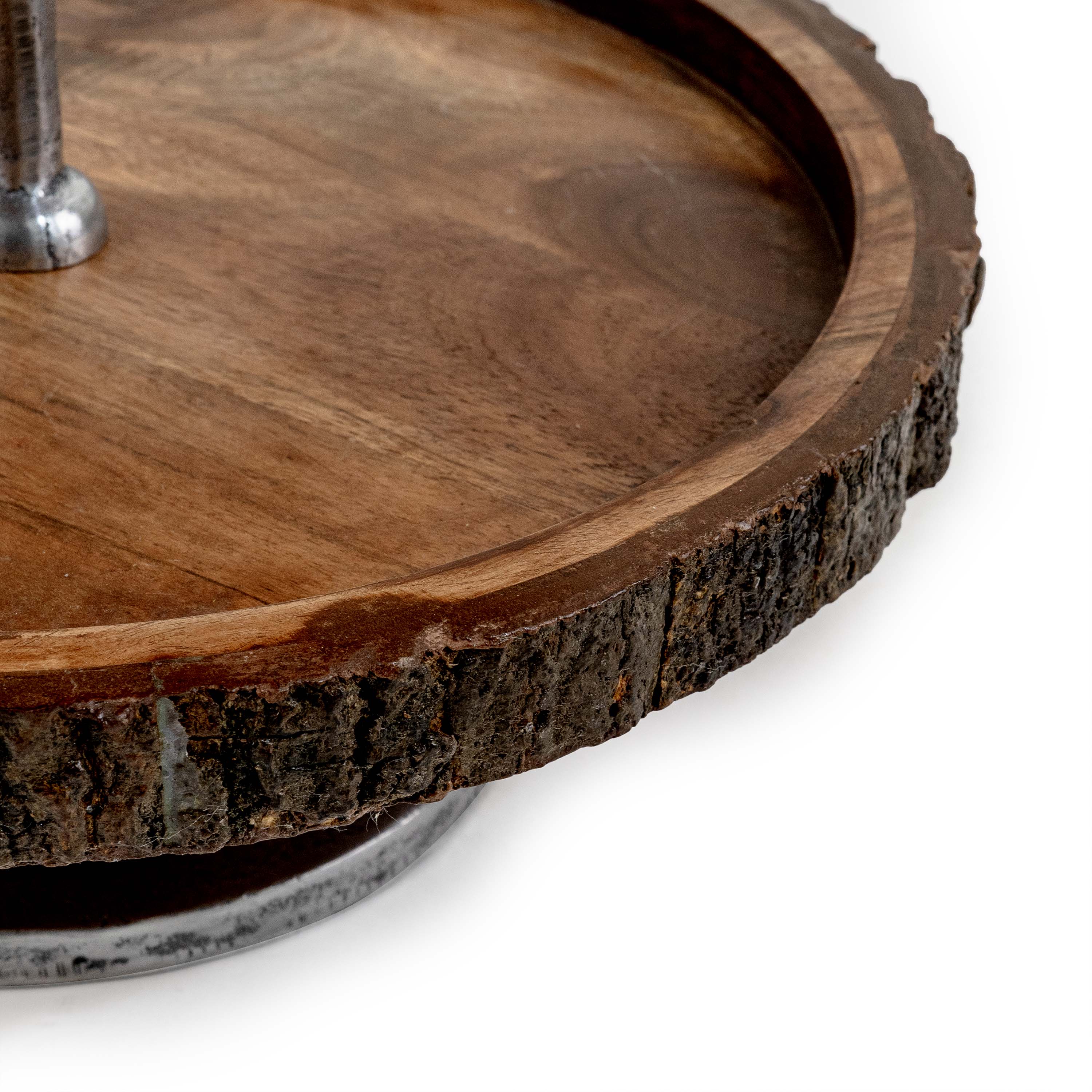MIREN 2 TIER WOODEN CAKE STAND WITH METAL HANDLE