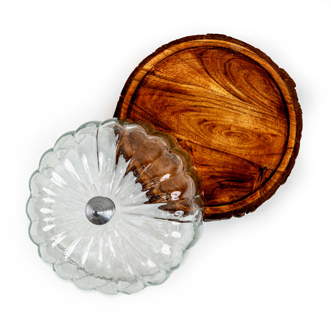 WHIMSY SMALL CAKE STAND WITH GLASS CLOCHE