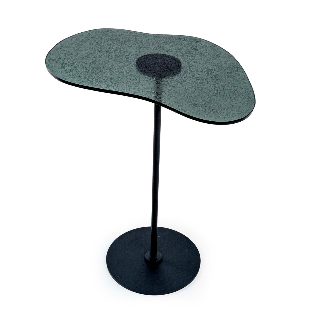 EPIFIN GLASS TOP FREE SHAPE SIDE TABLE WITH METAL STAND