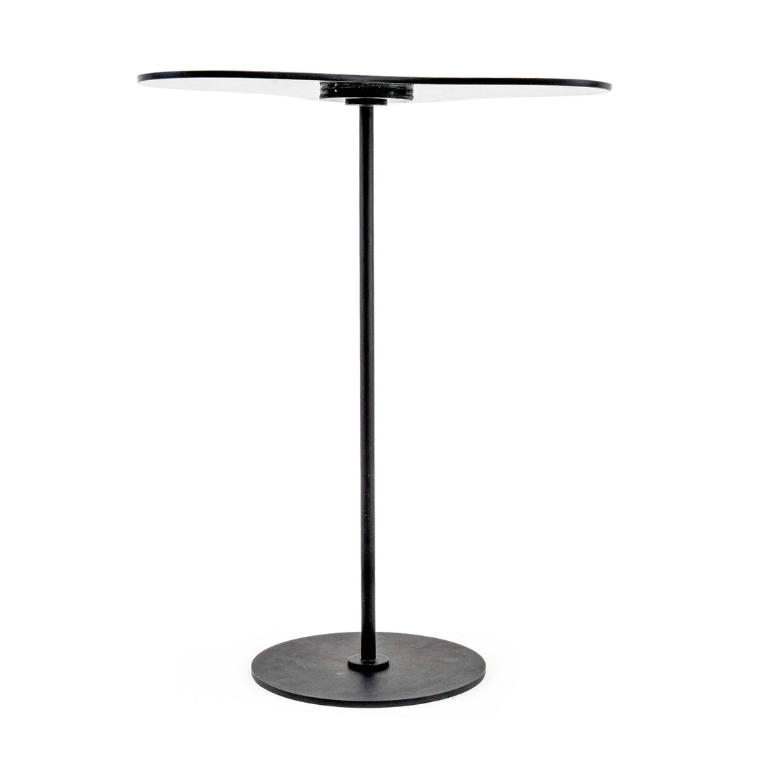 VSNAY GLASS TOP TRIANGULAR SIDE TABLE WITH METAL STAND