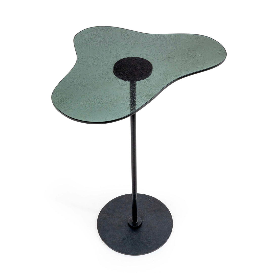 VSNAY GLASS TOP TRIANGULAR SIDE TABLE WITH METAL STAND