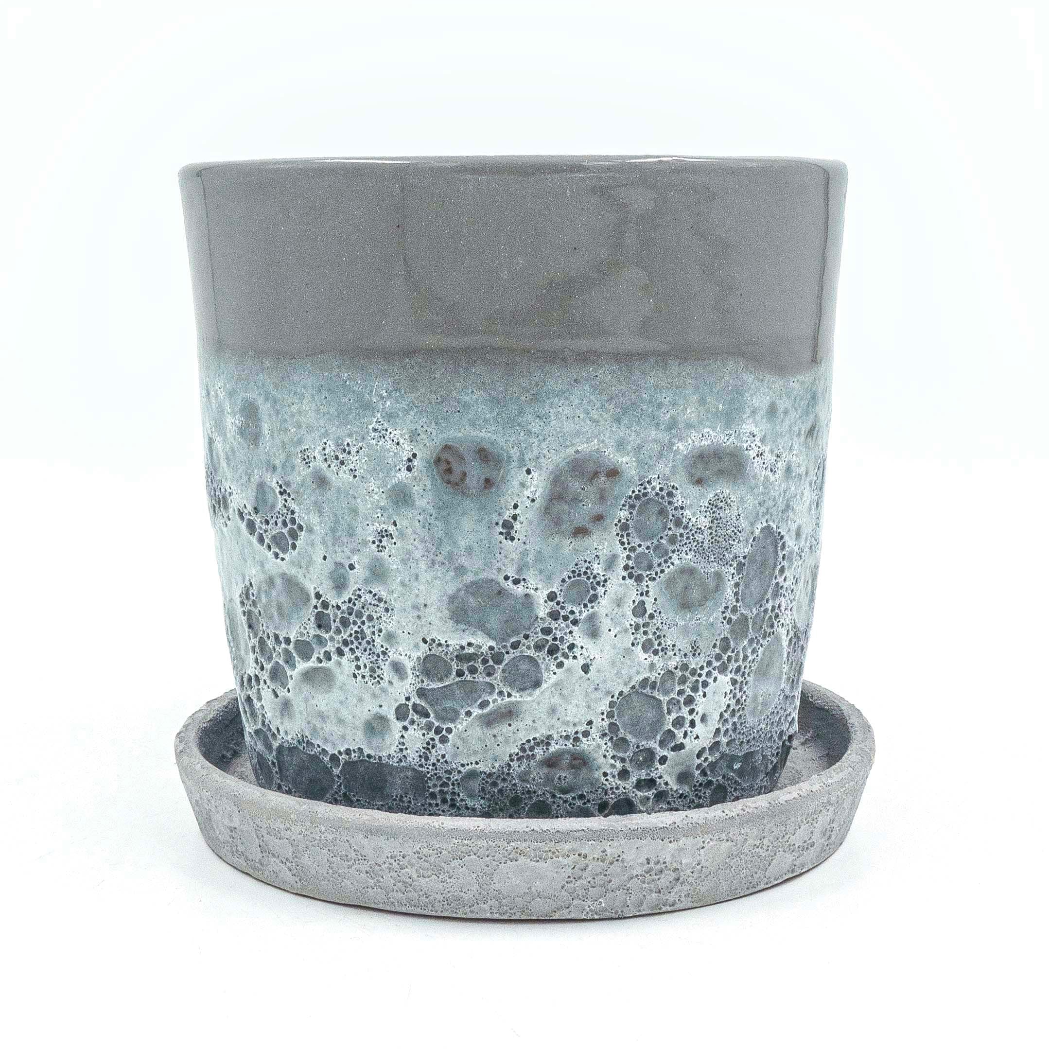 Round Cylinder Pot With Saucer Set Light Grey