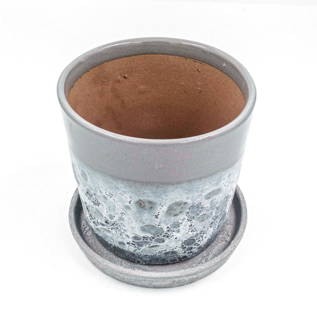 Round Cylinder Pot With Saucer Set Light Grey