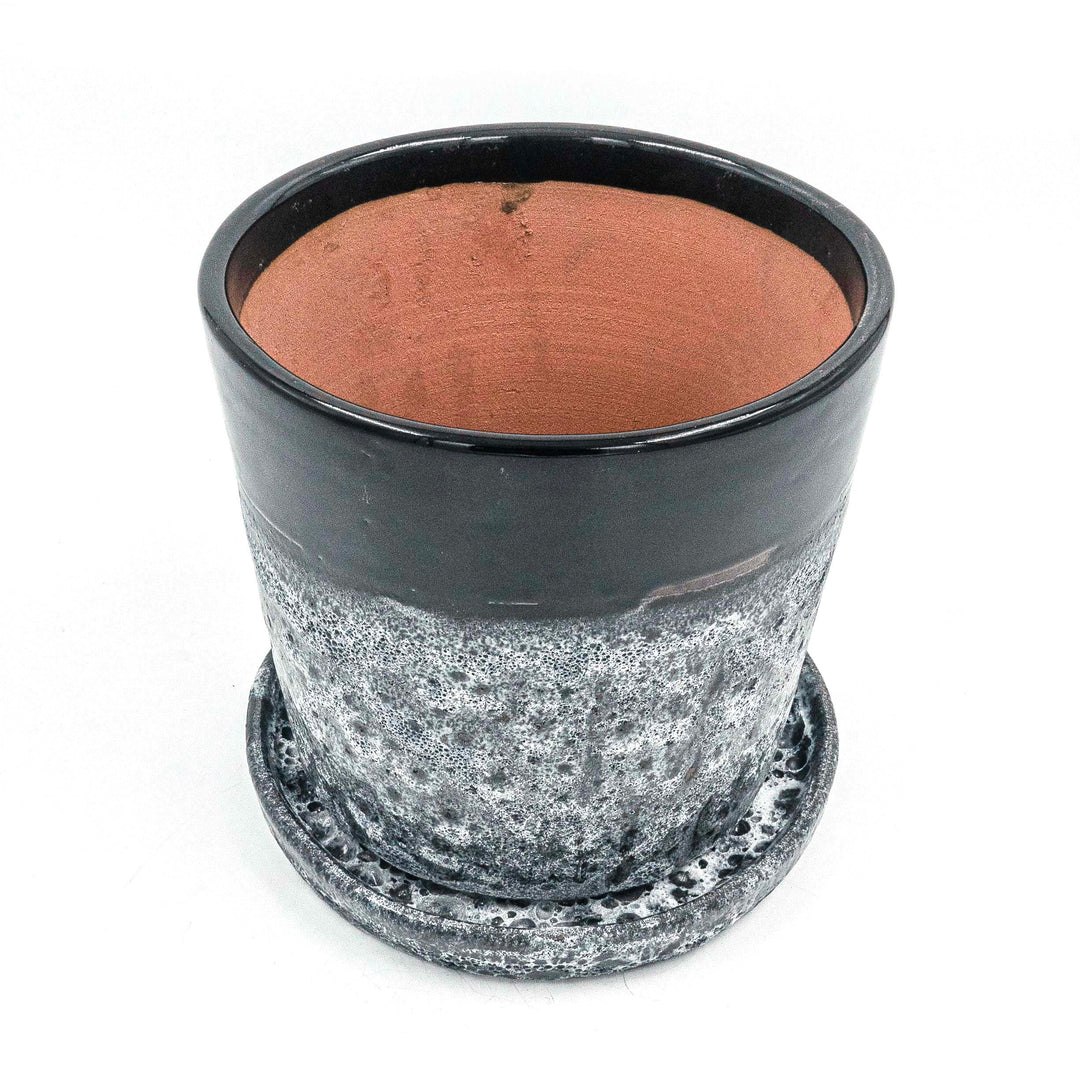Round Cylinder Pot With Saucer Set Black