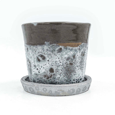 Round Pot With Saucer Light Grey