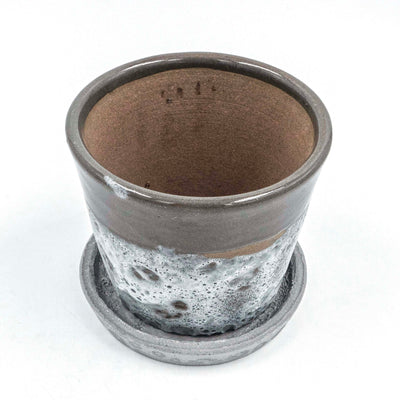 Round Pot With Saucer Light Grey