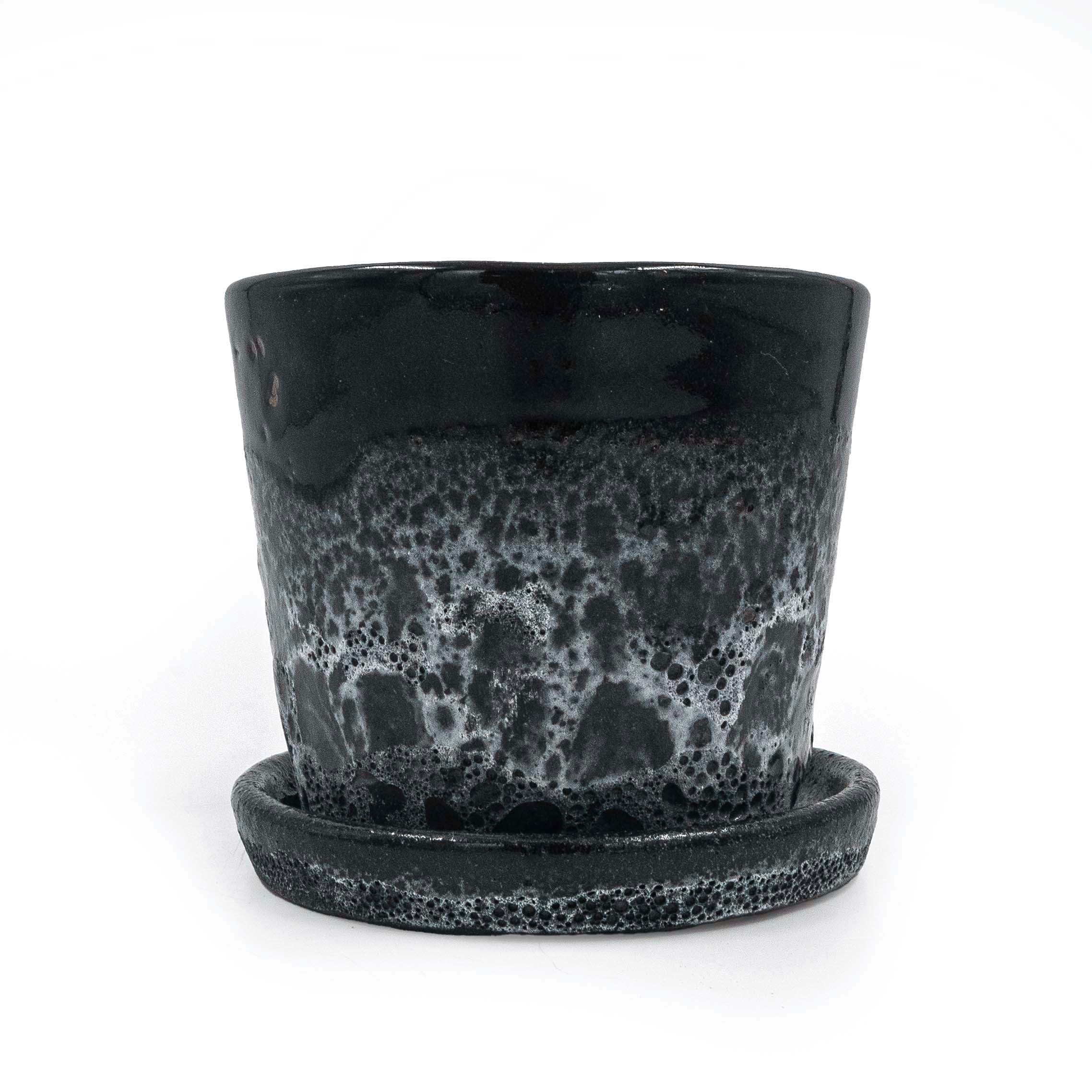 Round Pot With Saucer Black