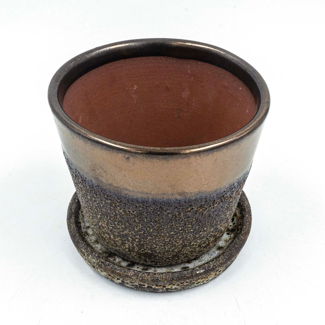 Round Pot With Saucer Dark Brown