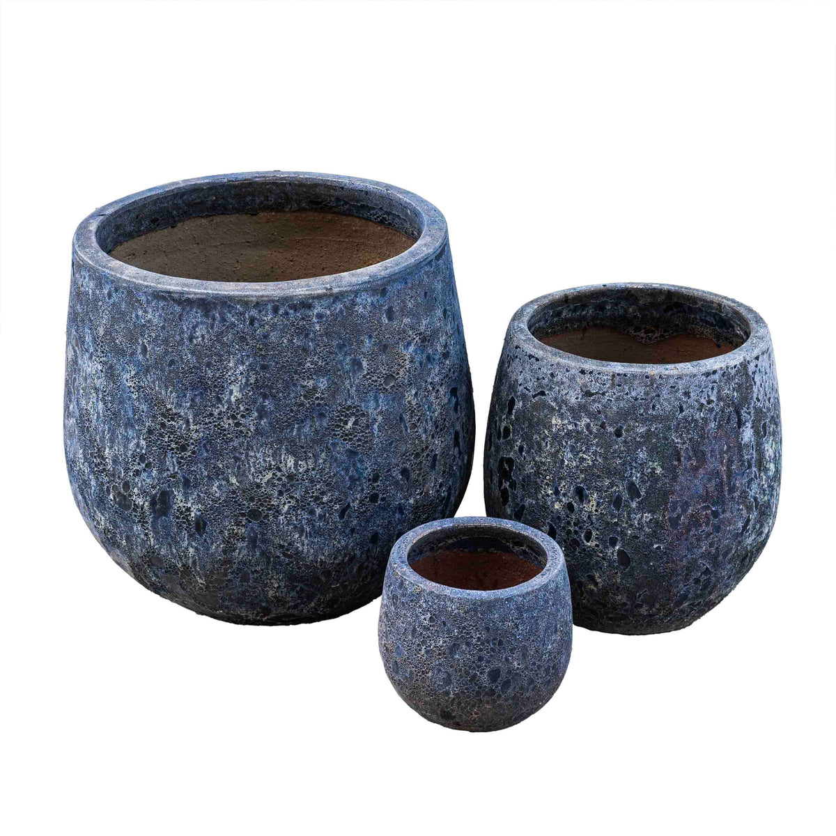 Round Glaze Bubble Blue Pot