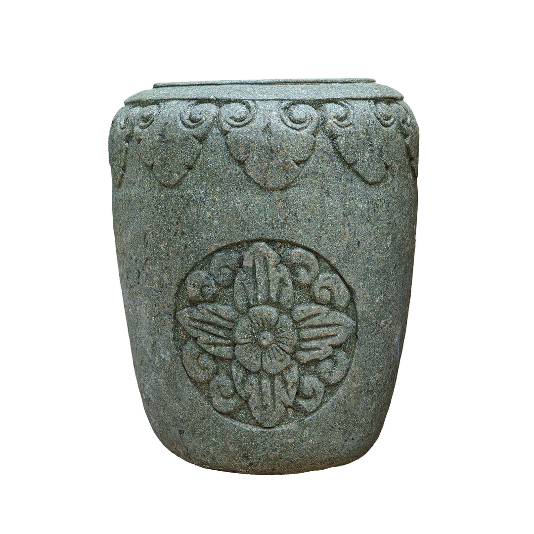 Green Stone Handcarved Paras Pot Wide