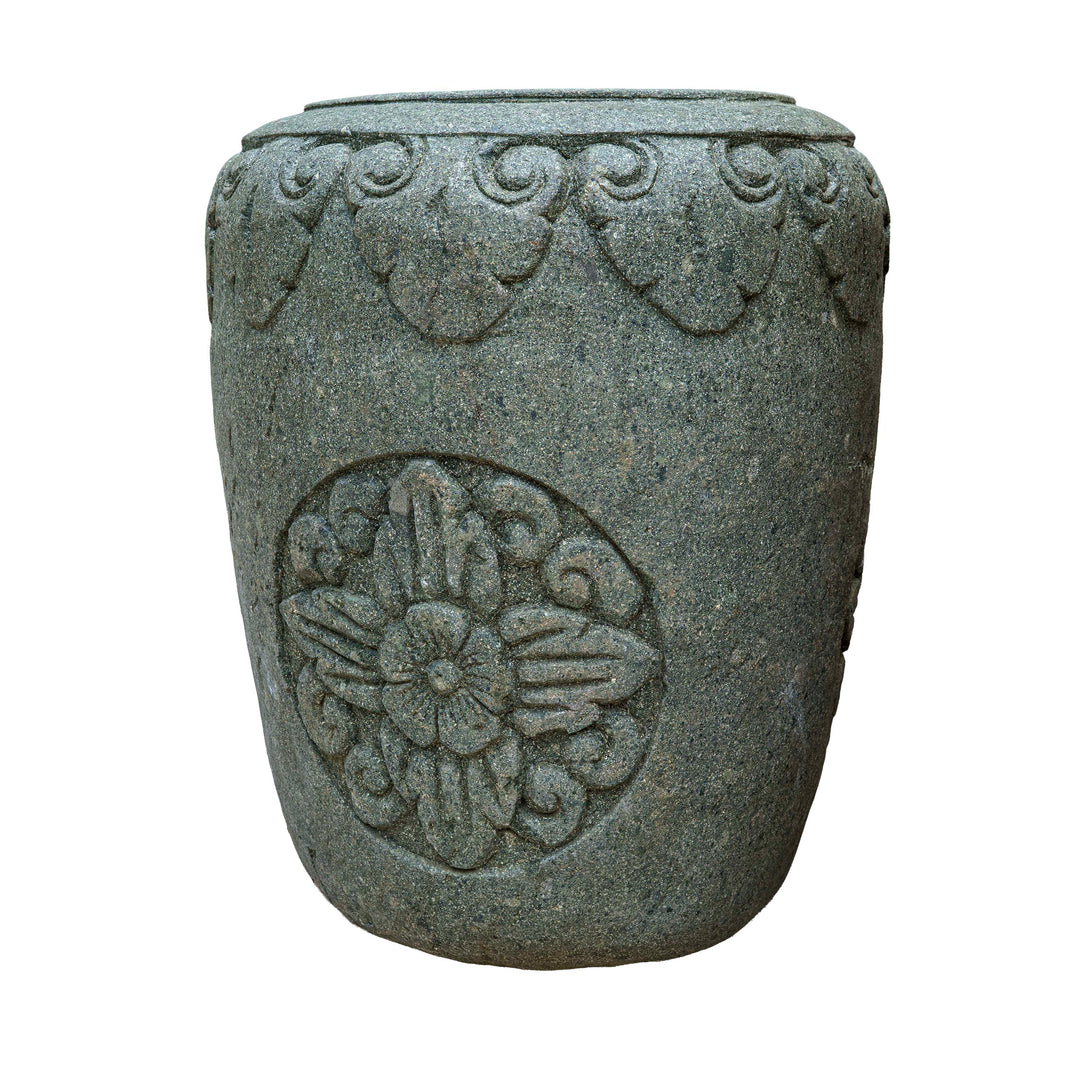 Green Stone Handcarved Paras Pot Wide