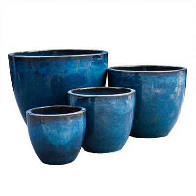 Outdoor Glazed Blue Pot