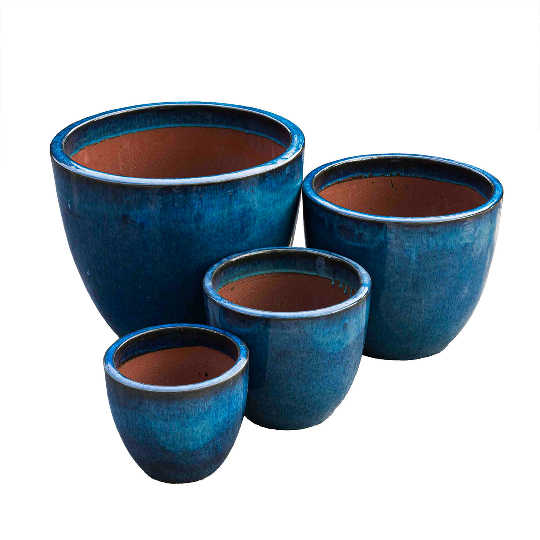 Outdoor Glazed Blue Pot