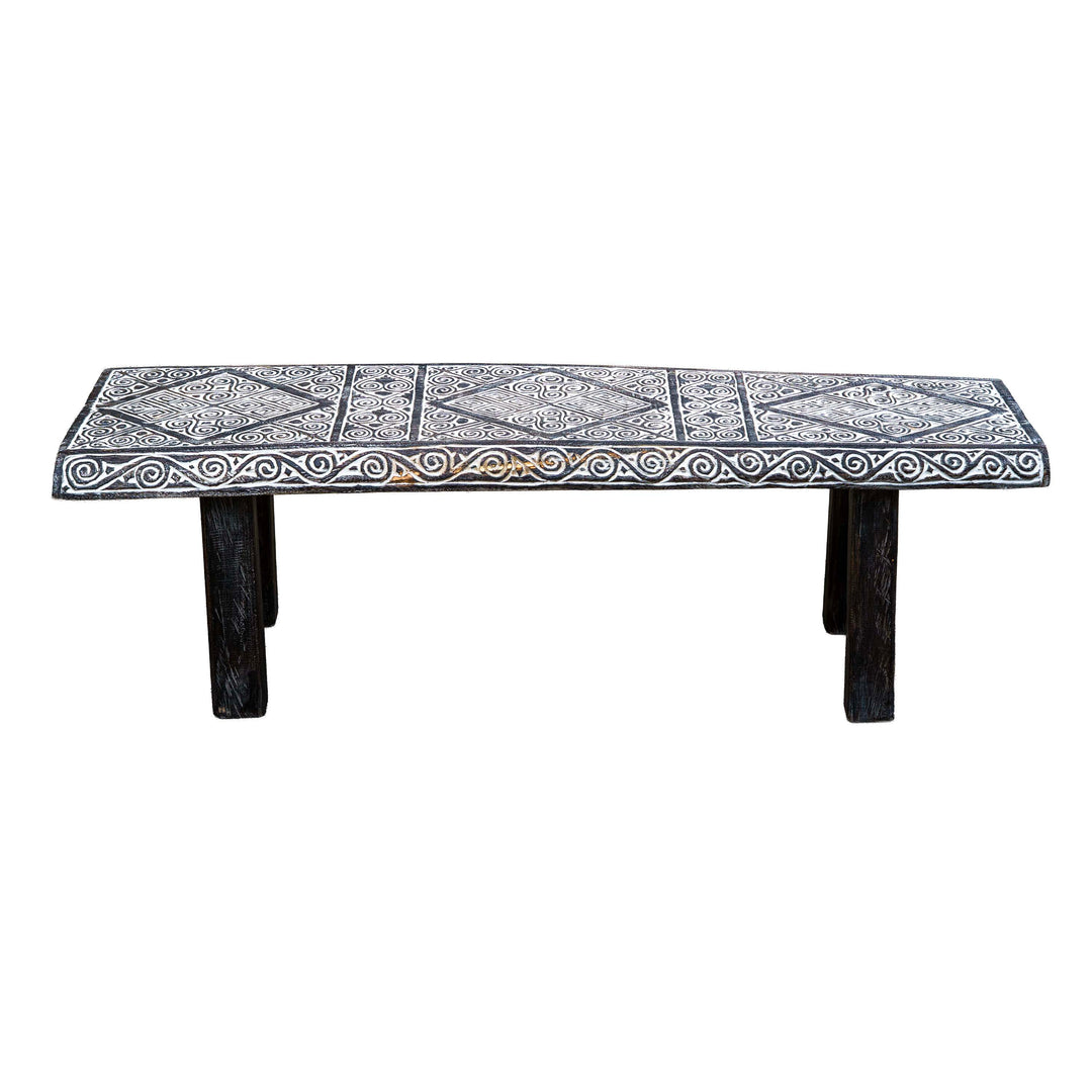 Handcarved Wooden Bench