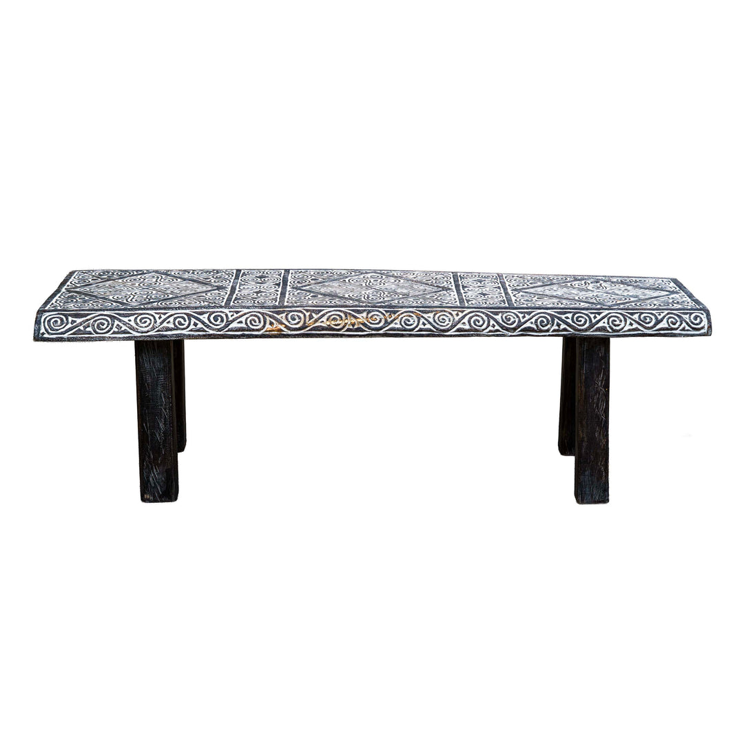 Handcarved Wooden Bench