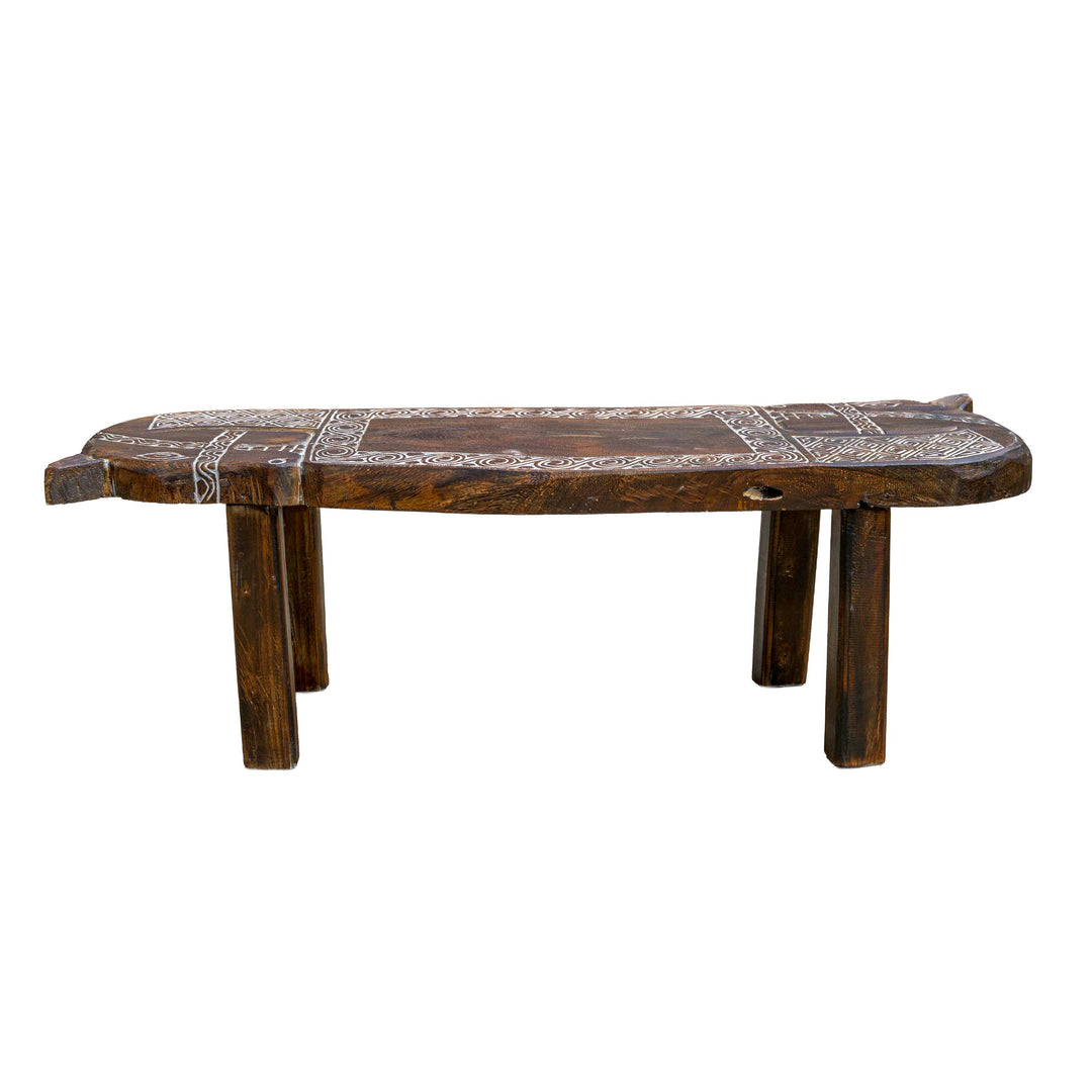 Horse Motif Handcarved Wooden Bench