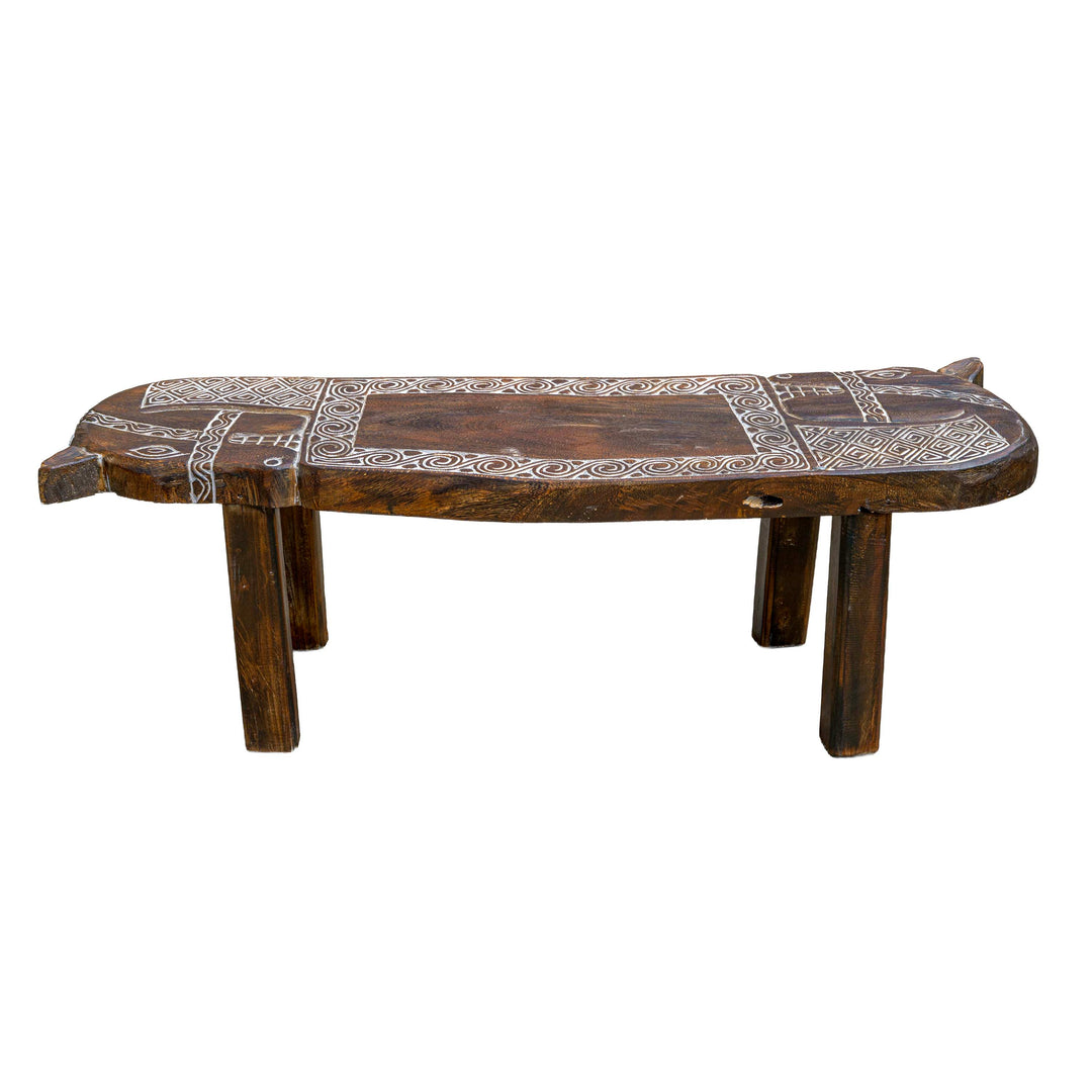 Horse Motif Handcarved Wooden Bench