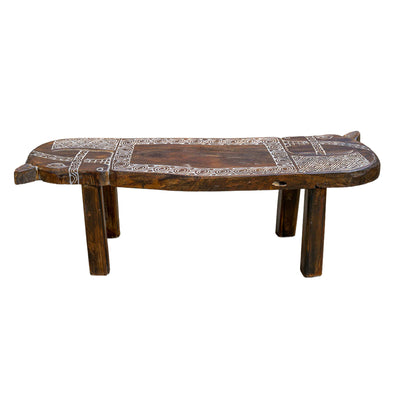 Horse Motif Handcarved Wooden Bench