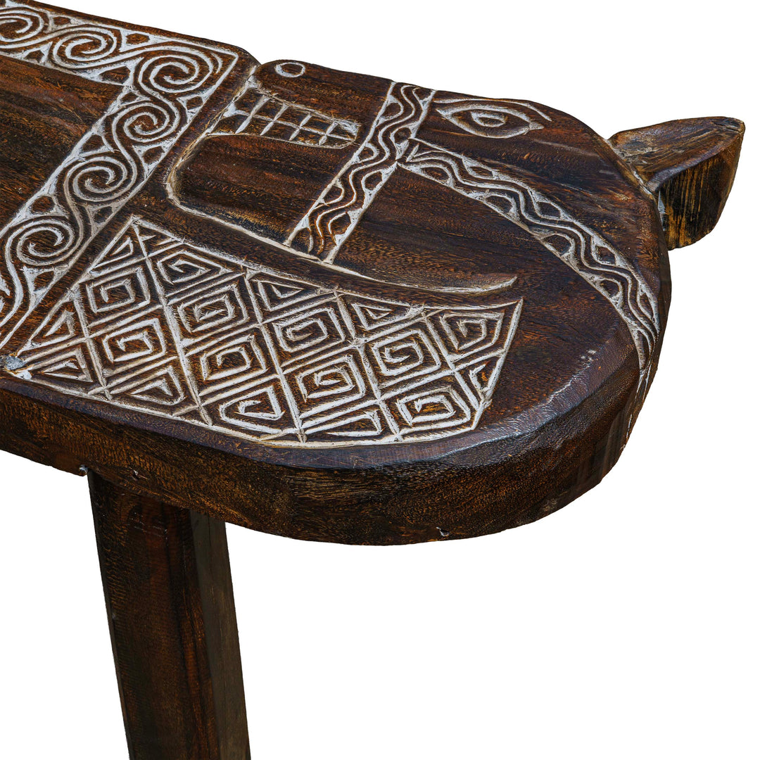 Horse Motif Handcarved Wooden Bench