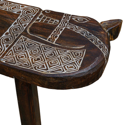 Horse Motif Handcarved Wooden Bench