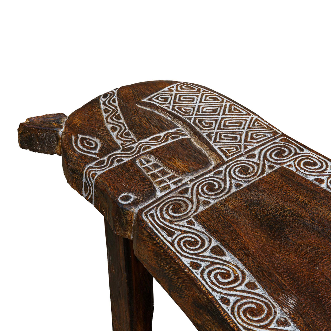 Horse Motif Handcarved Wooden Bench