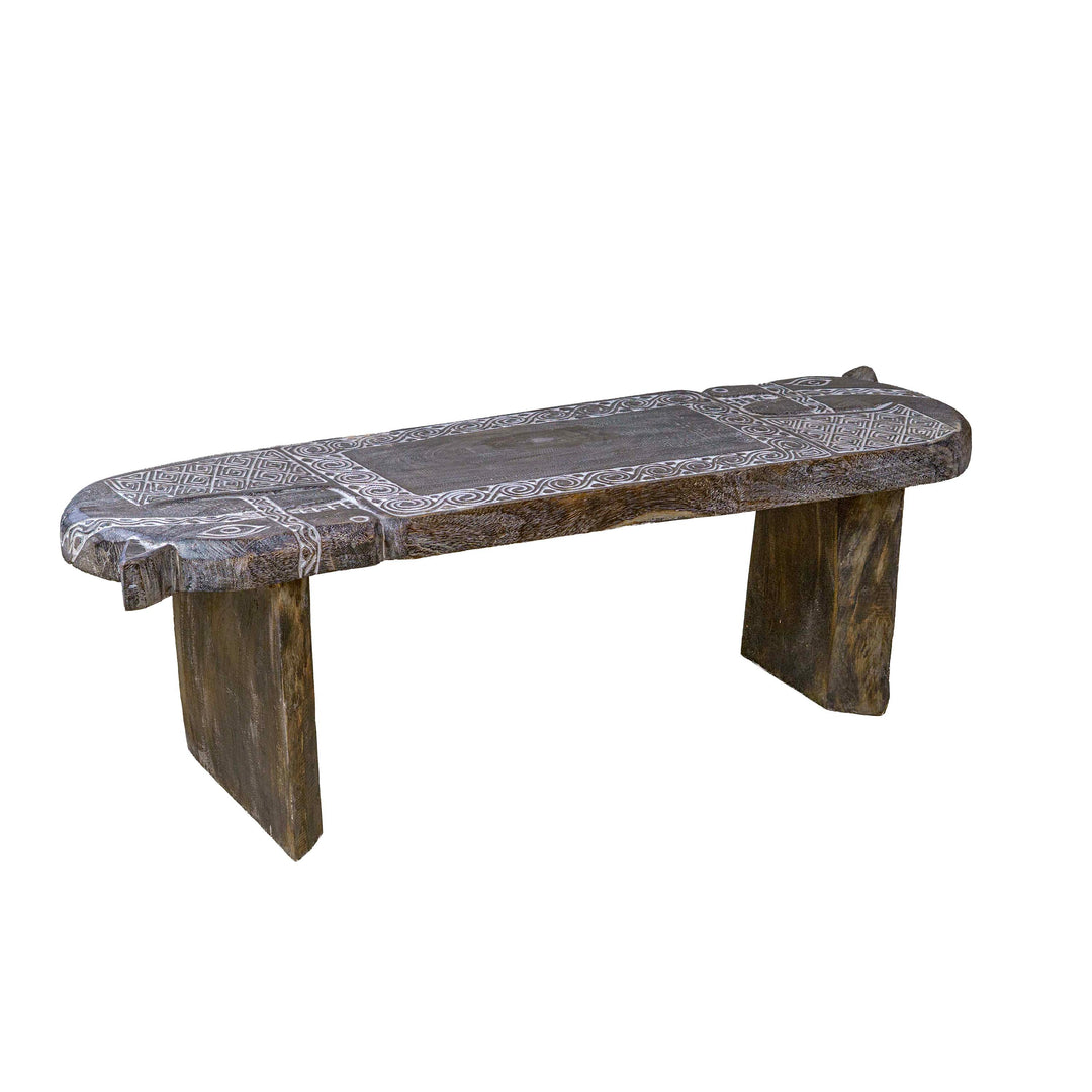 Horse Motif Handcarved Wooden Bench