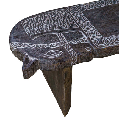 Horse Motif Handcarved Wooden Bench