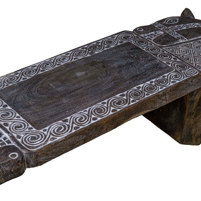 Horse Motif Handcarved Wooden Bench