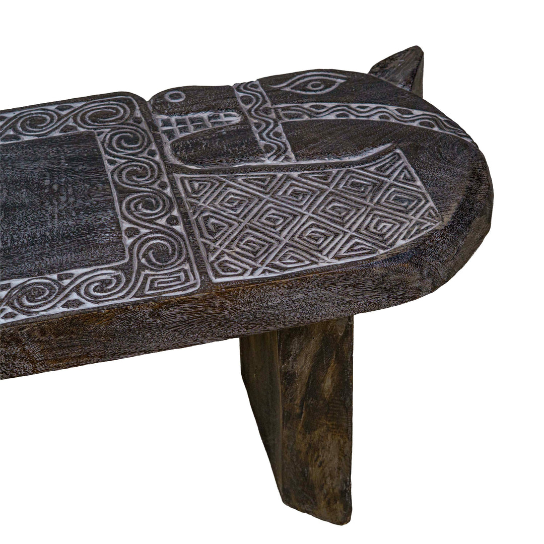 Horse Motif Handcarved Wooden Bench