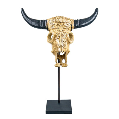 Handcarved Wood Bull Head With Stand