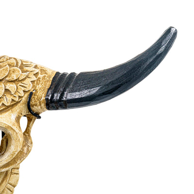 Handcarved Wood Bull Head With Stand
