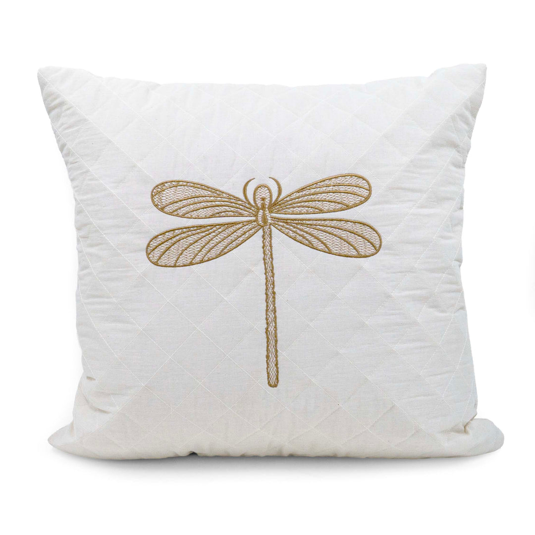 Embroidered Quilted Dragonfly Motif Cushion Cover