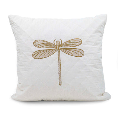 Embroidered Quilted Dragonfly Motif Cushion Cover