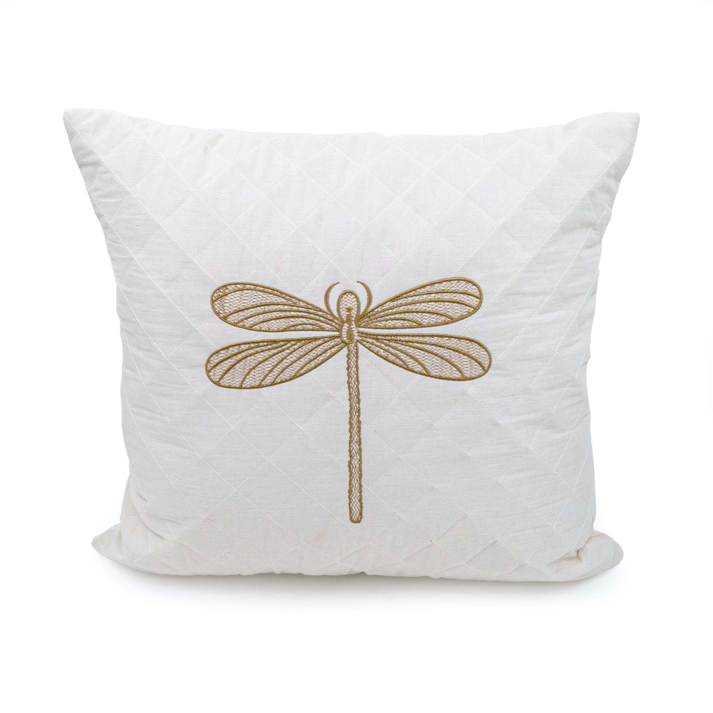 Embroidered Quilted Dragonfly Motif Cushion Cover