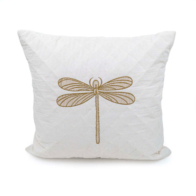 Embroidered Quilted Dragonfly Motif Cushion Cover