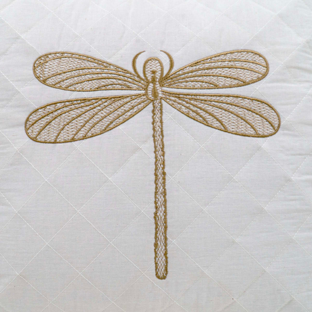 Embroidered Quilted Dragonfly Motif Cushion Cover
