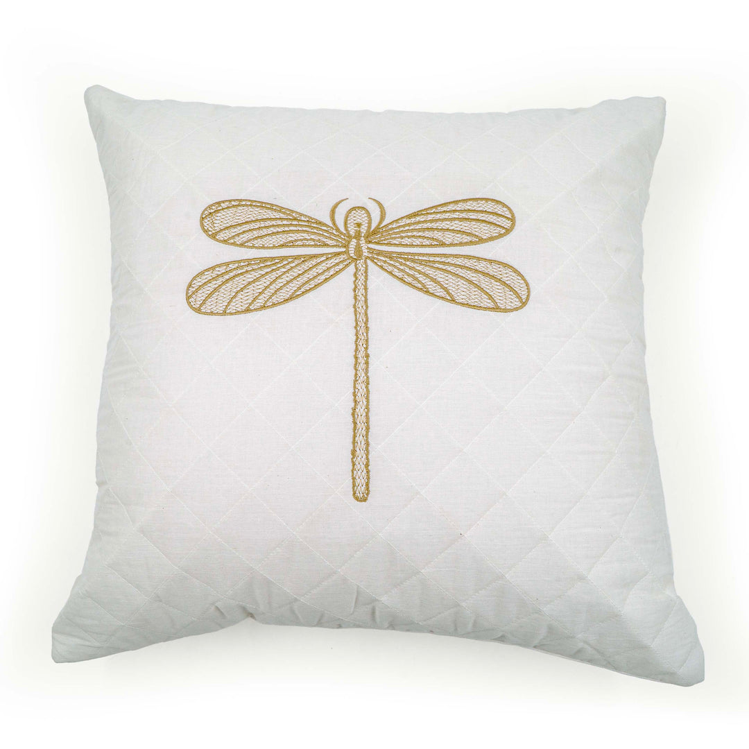 Embroidered Quilted Dragonfly Motif Cushion Cover
