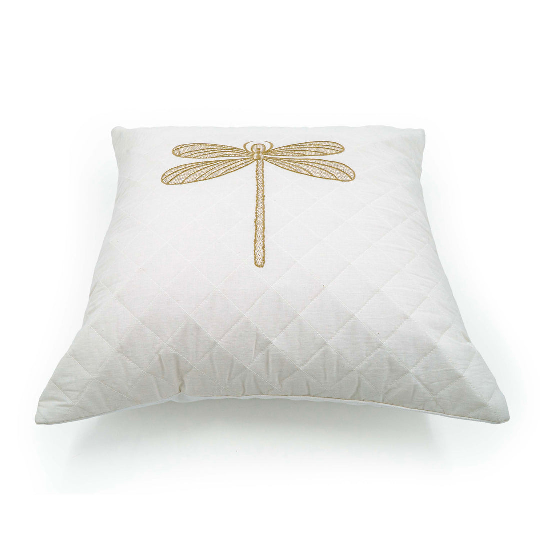 Embroidered Quilted Dragonfly Motif Cushion Cover